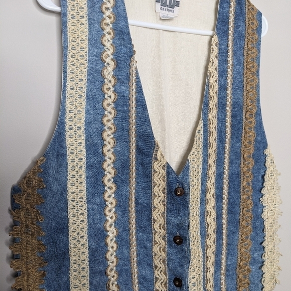 Vintage D.D. Designs Lace Crochet Denim Vest S - Picture 3 of 6